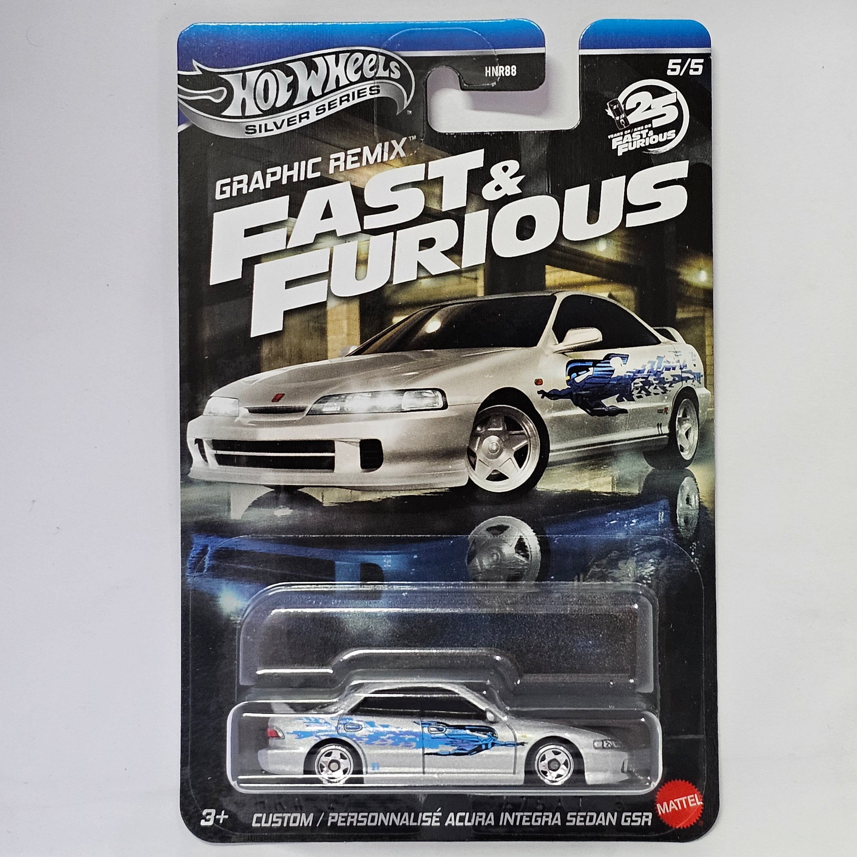 2025 HOT WHEELS CUSTOM/PERSONNALISÉ ACURA INTEGRA SEDAN GSR EXCLUSIVE SILVER SERIES FAST AND FURIOUS GRAPHIC REMIX