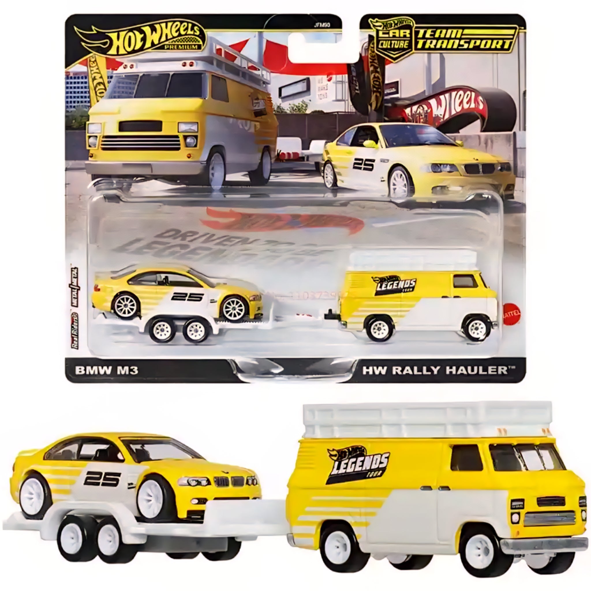 HOT WHEELS PREMIUM TEAM TRANSPORT BWM M3 + HW HAULER LEGEND TOUR