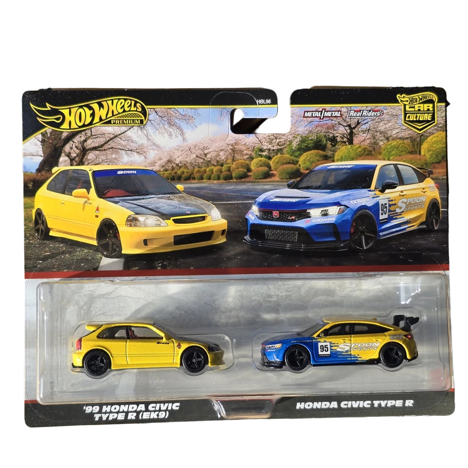 HOT WHEELS PREMIUM TWIN PACK 99 HONDA CIVIC TYPE R + EK9 HONDA CIVIC TYPE R SPOON