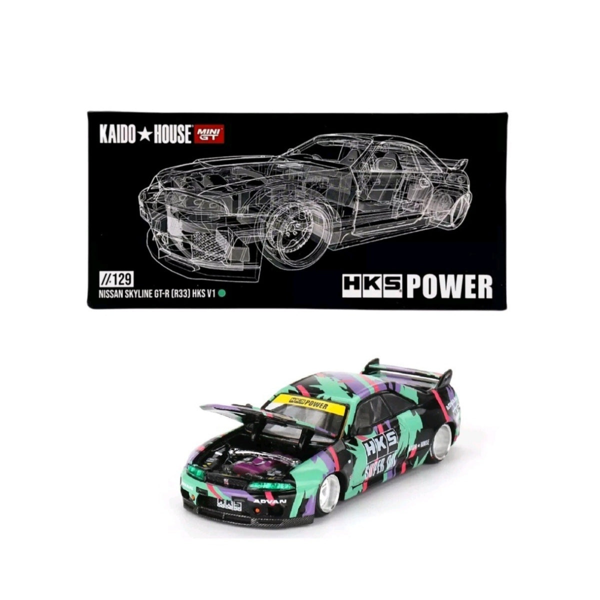 KAIDO HOUSE x MINI GT NISSAN SKYLINE GT-R R33 HKS V1 KHMG129 #129