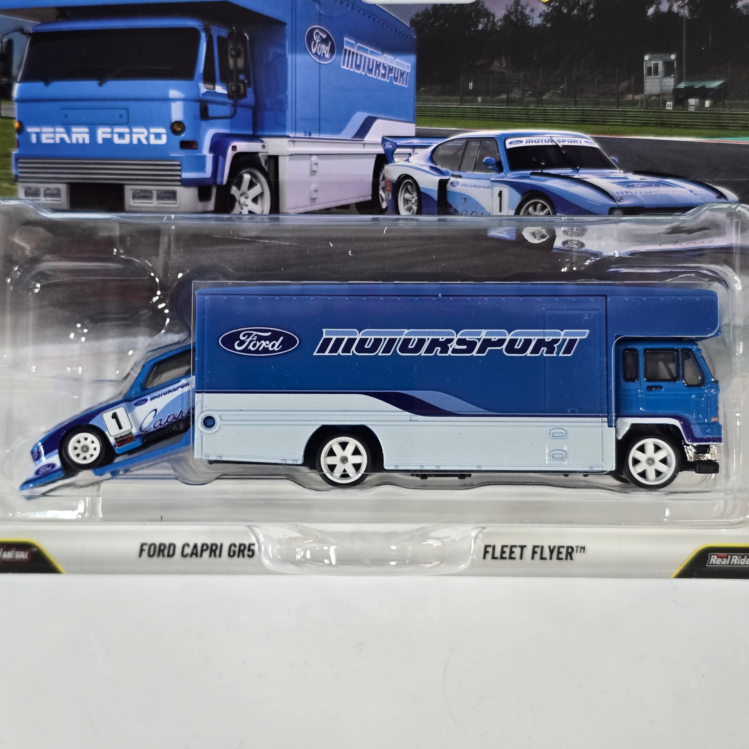 HOT WHEELS PREMIUM TEAM TRANSPORT FORD CAPRI GR5 + FLEET FLYER #88