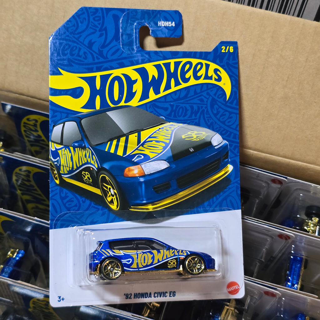 HOT WHEELS 2025 Hot Wheels 58th ANNIVERSARY BLUE AND GOLD CHROME PEARL SET OF 6PCS WITH CHASE