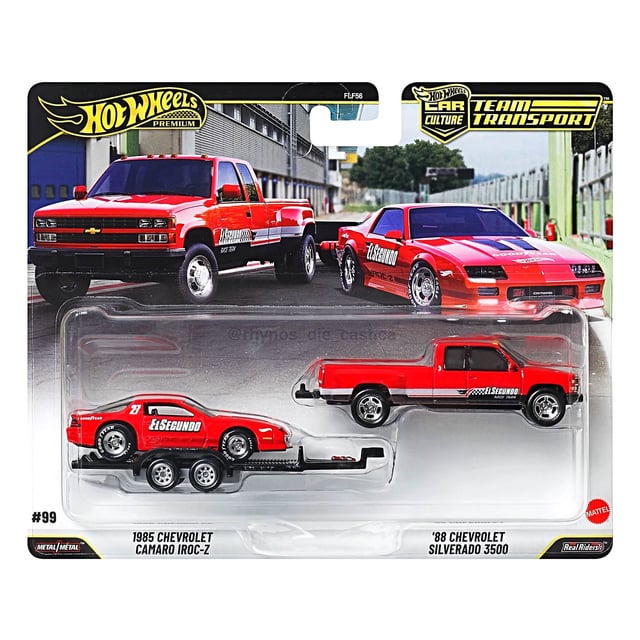 HOT WHEELS PREMIUM TEAM TRANSPORT 1985 CHEVROLET CAMARO IROC-Z + 88 CHEVROLET SILVERADO 3500 #99