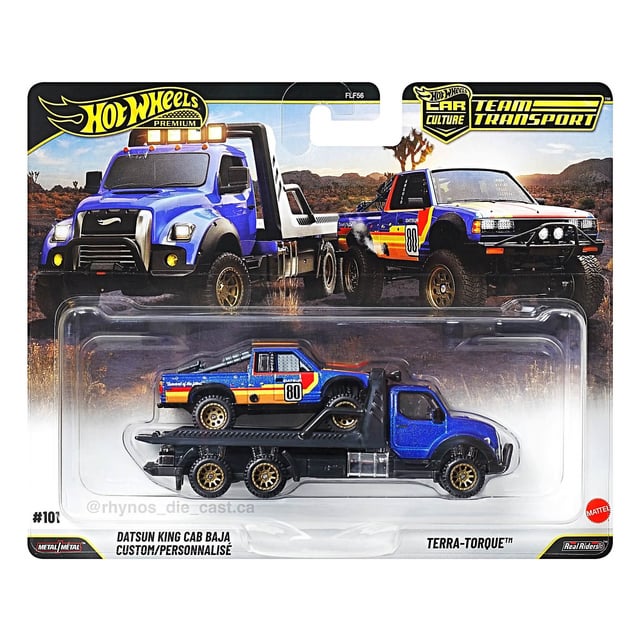HOT WHEELS PREMIUM TEAM TRANSPORT DATSUN KING CAB BAJA CUSTOM/PERSONNALISÉ + TERRA-TORQUE #101