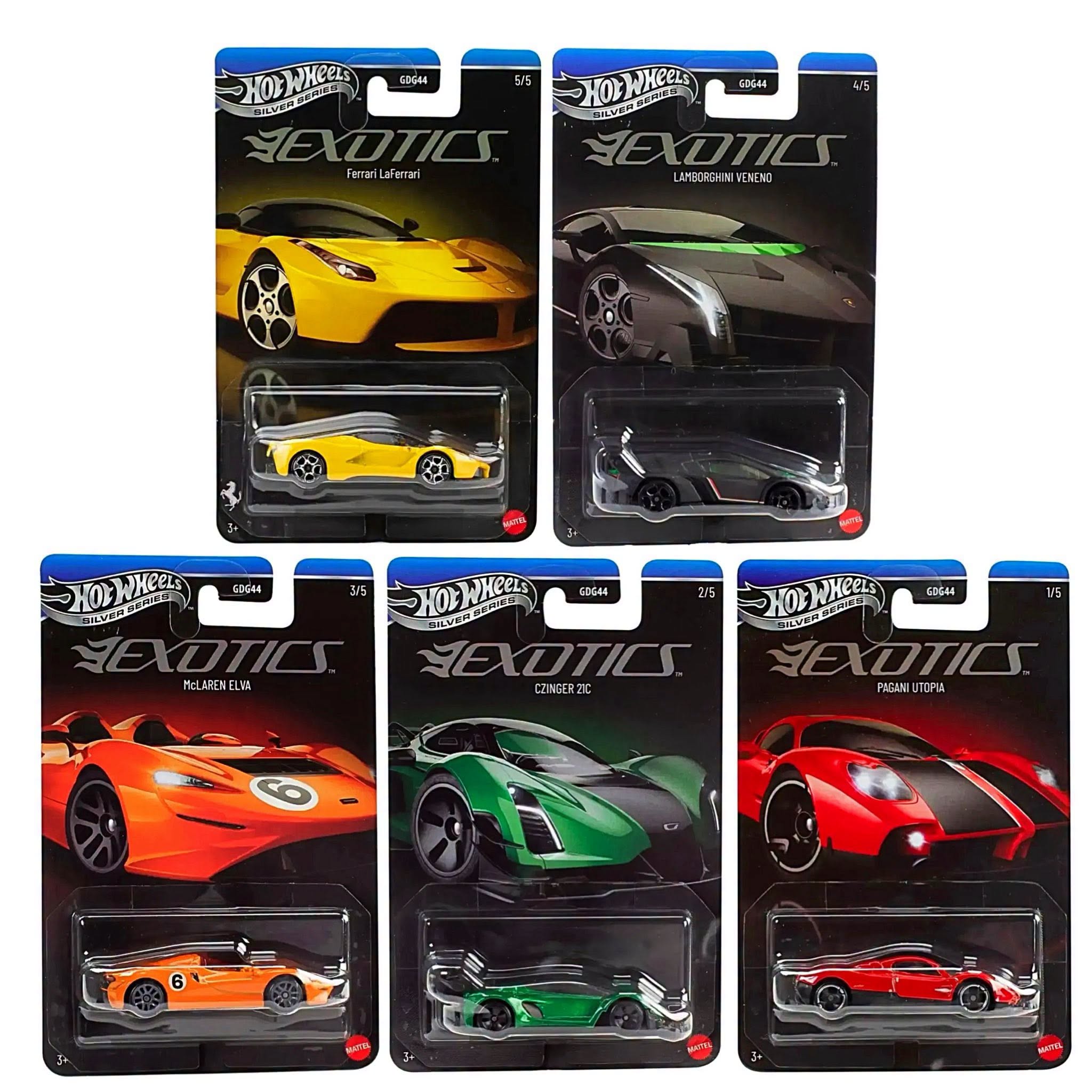 COMPLETE SET HOT WHEELS EXCLUSIVE SILVER SERIES EXOTICS 5PCS