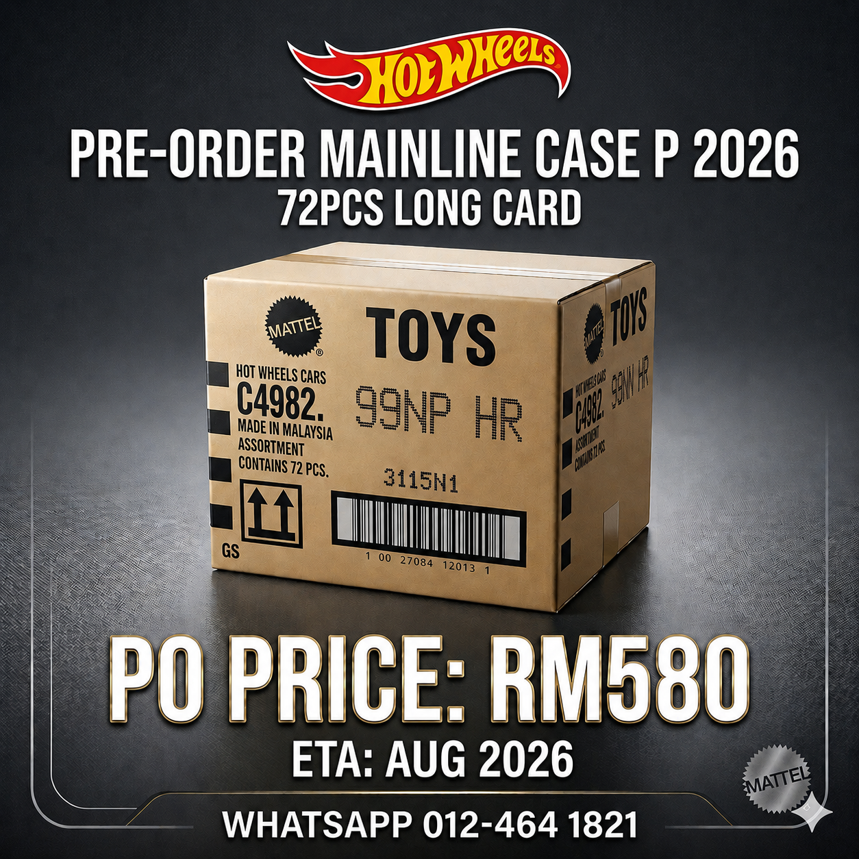 [PRE ORDER] HOT WHEELS MAINLINE CASE P 2026 72pcs IN SEALED BOX