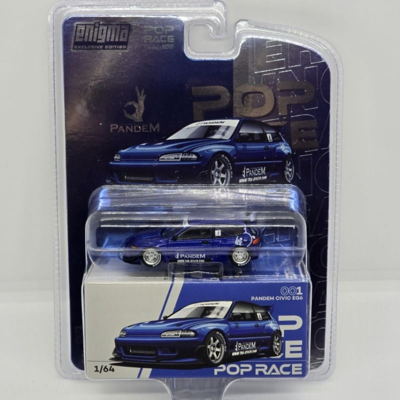 POP RACE 1/64 PANDEM HONDA CIVIC EG6 V1.5 METALLIC BLUE OPEN HOOD READY STOCK BLISTER EDITION