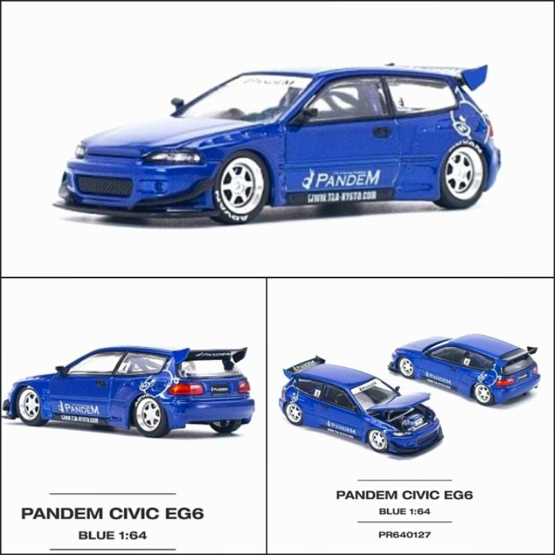 POP RACE 1/64 PANDEM HONDA CIVIC EG6 V1.5 METALLIC BLUE OPEN HOOD READY STOCK BLISTER EDITION