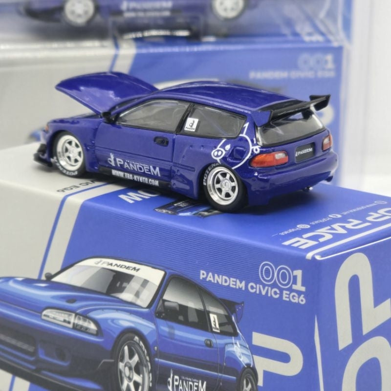 POP RACE 1/64 PANDEM HONDA CIVIC EG6 V1.5 METALLIC BLUE OPEN HOOD READY STOCK BLISTER EDITION