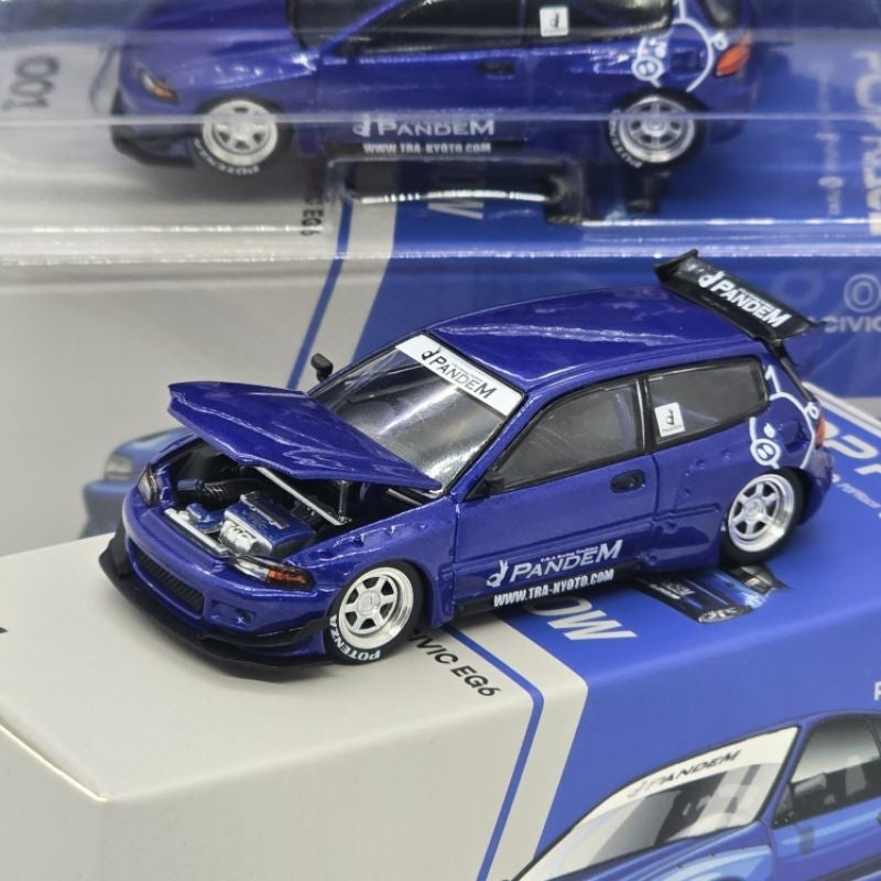 POP RACE 1/64 PANDEM HONDA CIVIC EG6 V1.5 METALLIC BLUE OPEN HOOD READY STOCK BLISTER EDITION