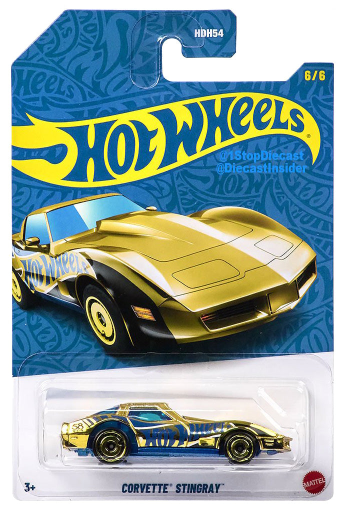 HOT WHEELS 2025 Hot Wheels 58th ANNIVERSARY BLUE AND GOLD CHROME PEARL SET OF 6PCS WITH CHASE