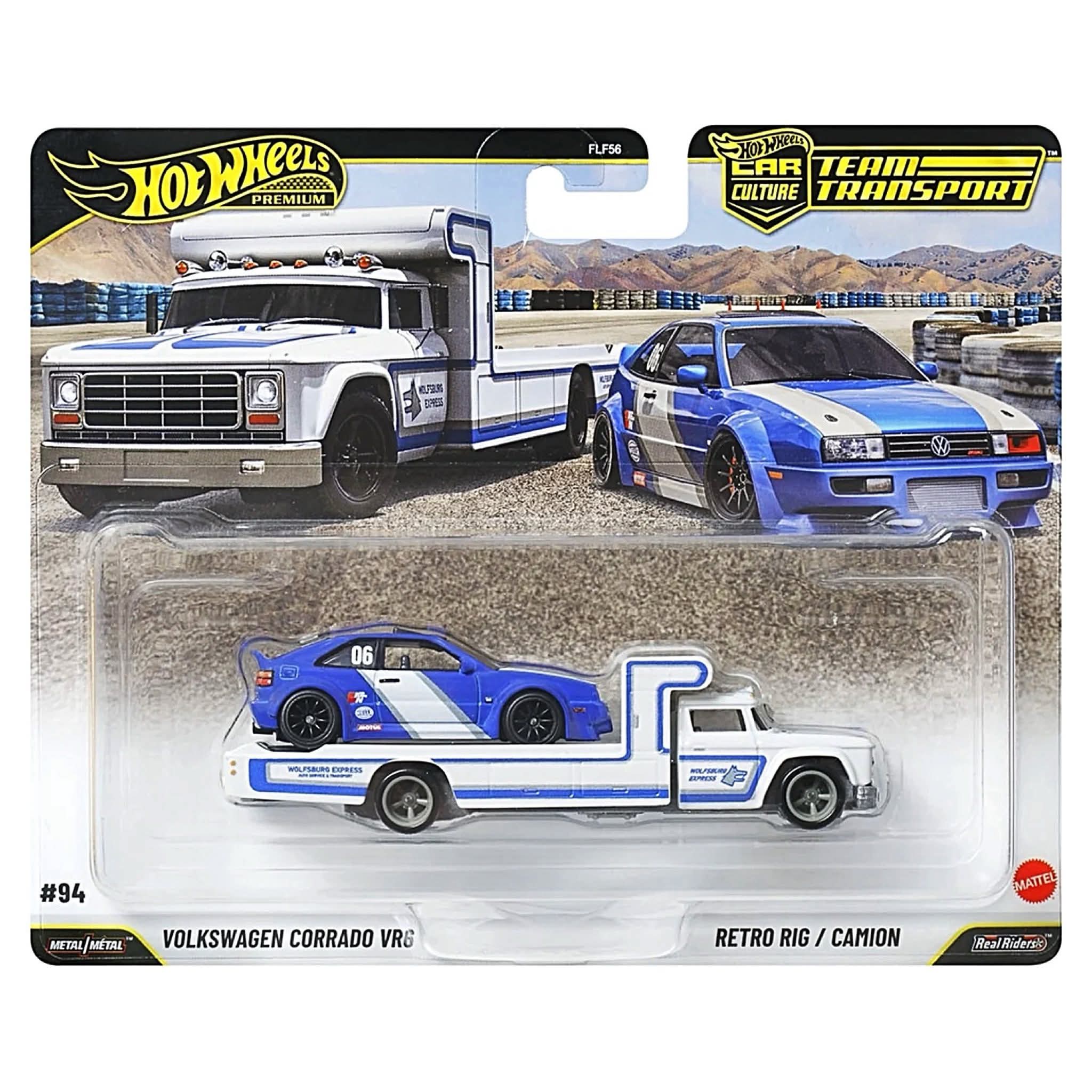 HOT WHEELS PREMIUM TEAM TRANSPORT VOLKSWAGEN CORRADO VR6 + RETRO RIG CAMION #94