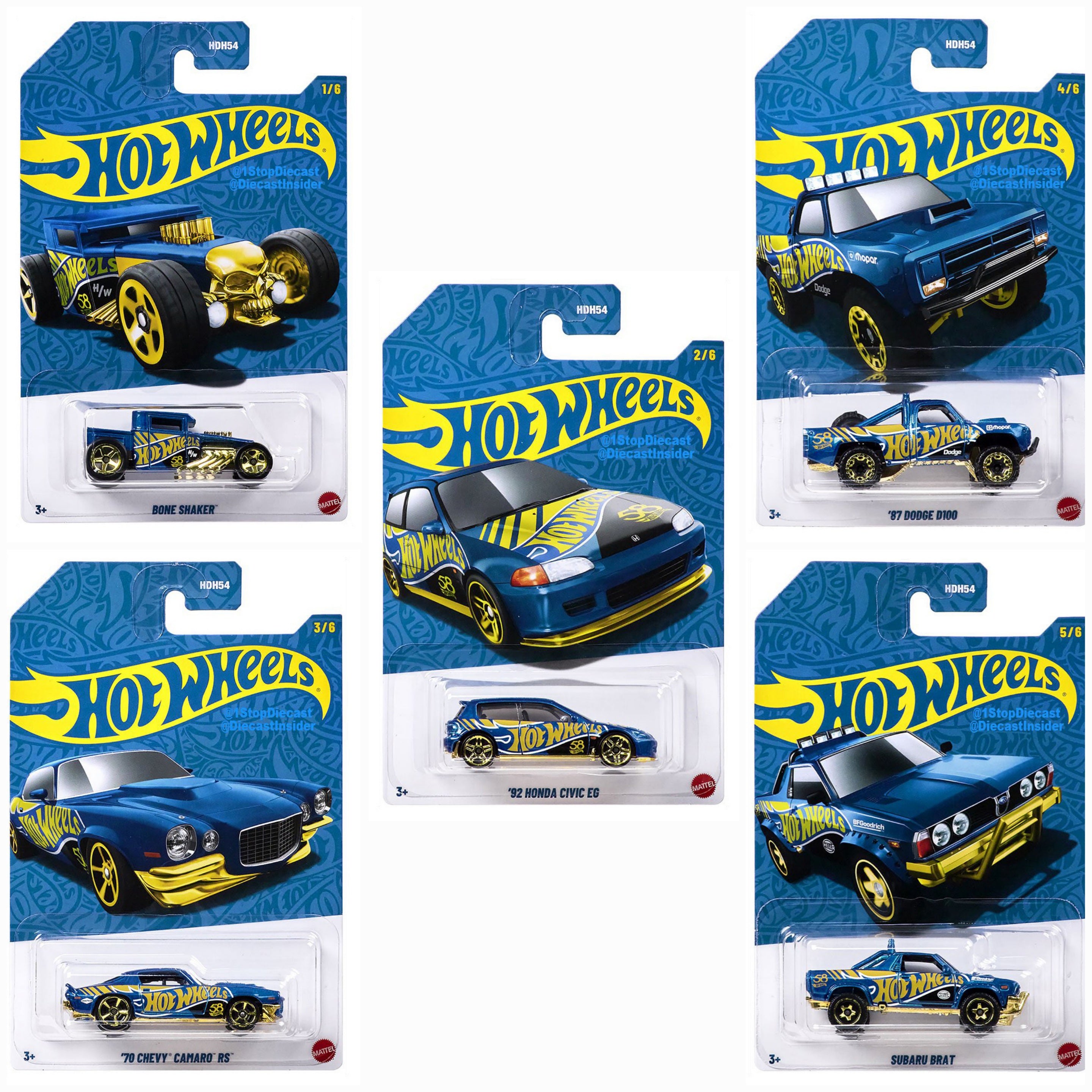 [PRE ORDER] HOT WHEELS SILVER SERIES ANNIVERSARY BLUE AND GOLD CHROME PEARL SET OF 5PCS