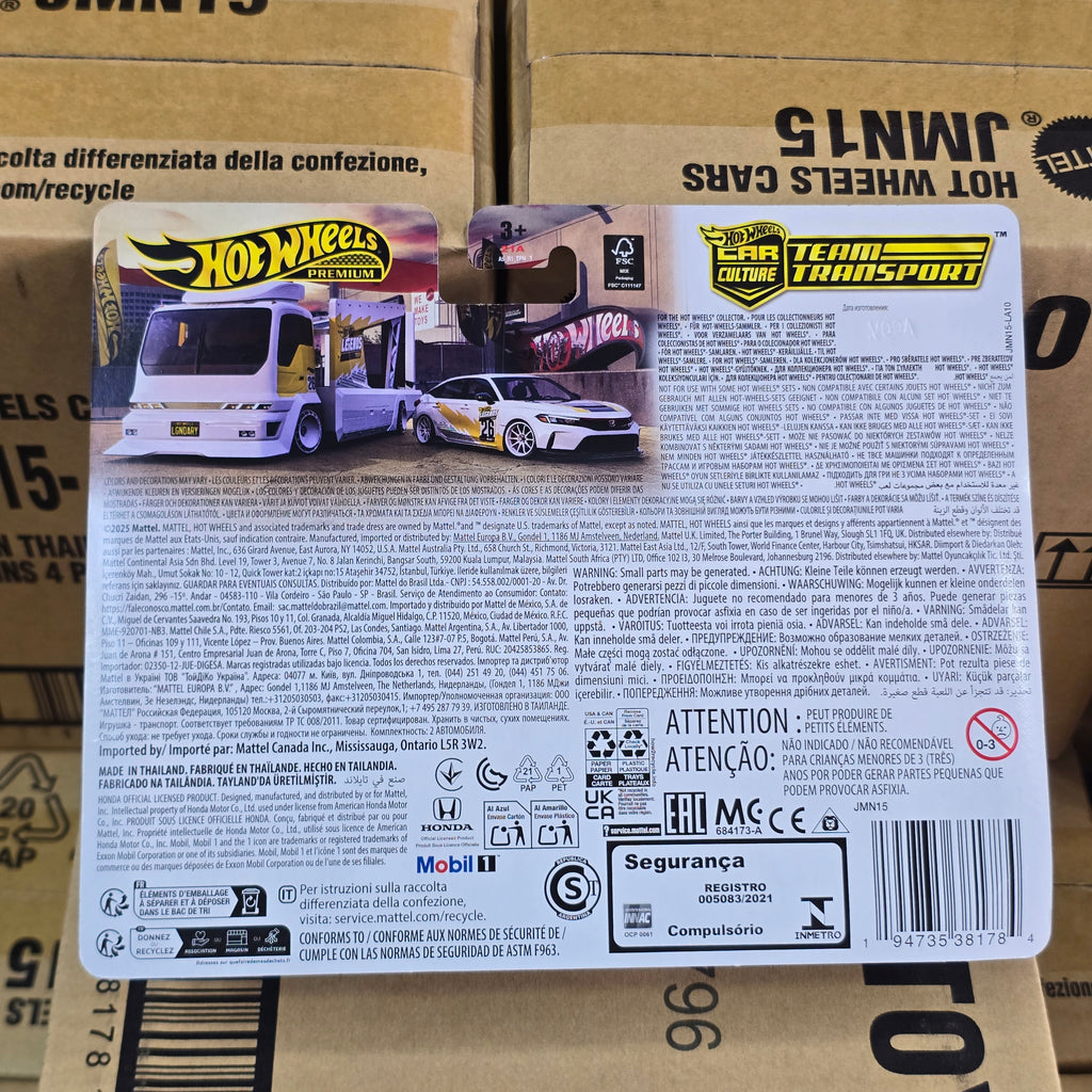 HOT WHEELS PREMIUM TEAM TRANSPORT ’24 HONDA CIVIC TYPE R + KOUSOKU HAULER LEGENDS TOUR