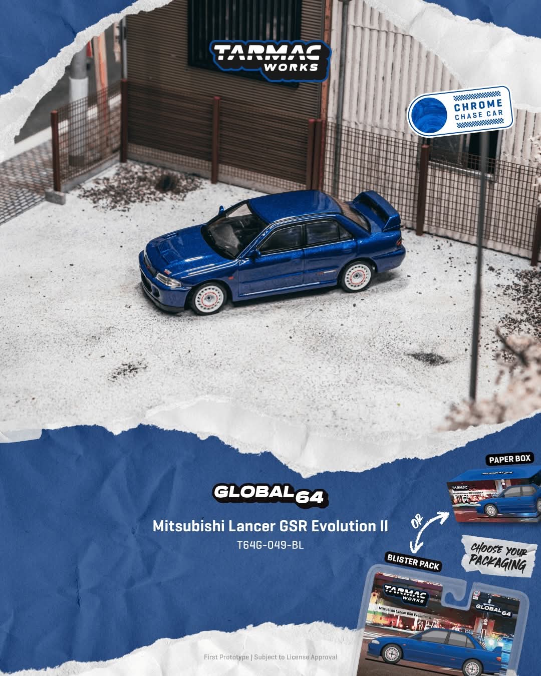 [PRE ORDER] TARMAC WORKS 1/64 MITSUBISHI LANCER GSR EVOLUTION II CODE T64G-049-BL