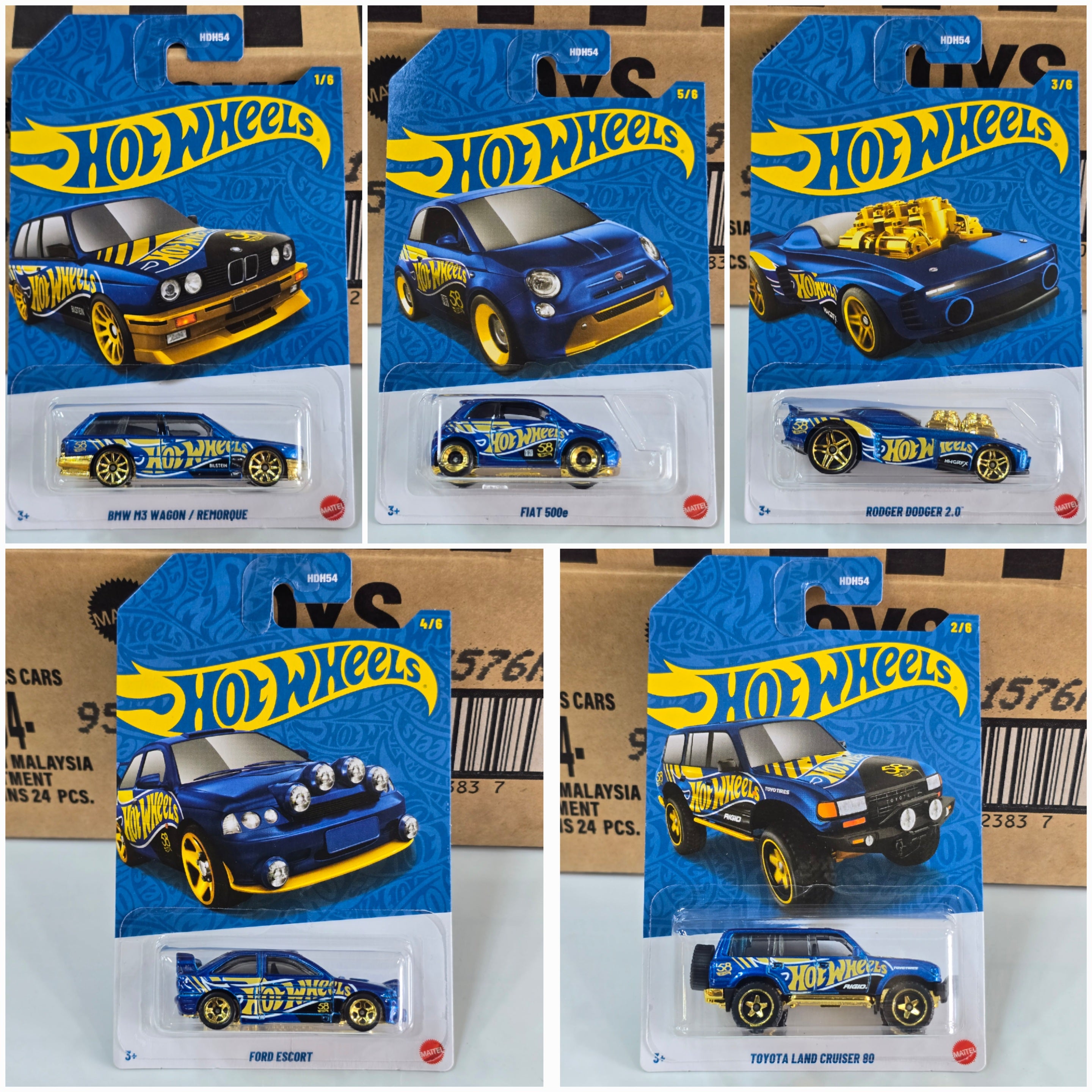 HOT WHEELS 2026 58th ANNIVERSARY BLUE AND GOLD CHROME PEARL COMPLETE SET DASH K
