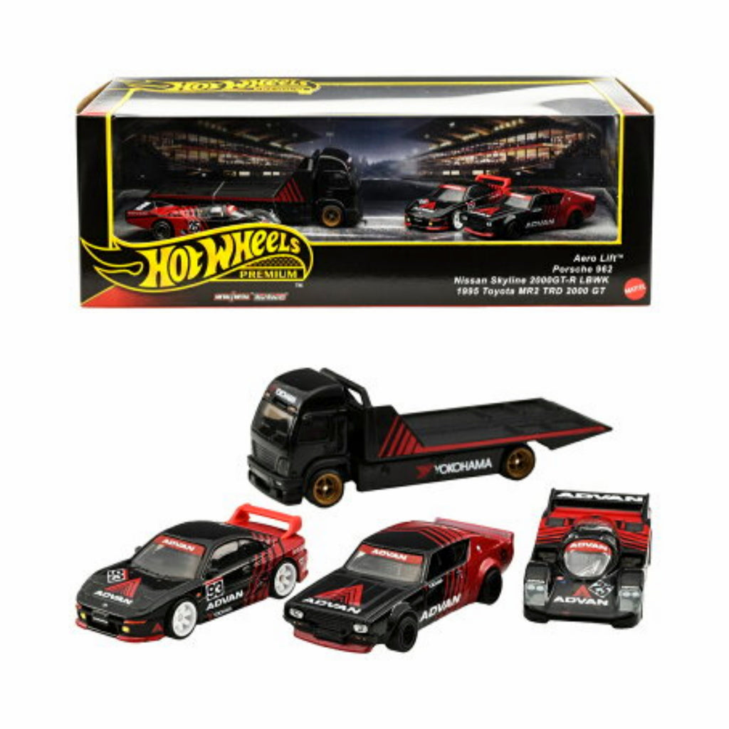 HOT WHEELS PREMIUM BOX SET GARAGE - 4 PCS CAR ADVAN