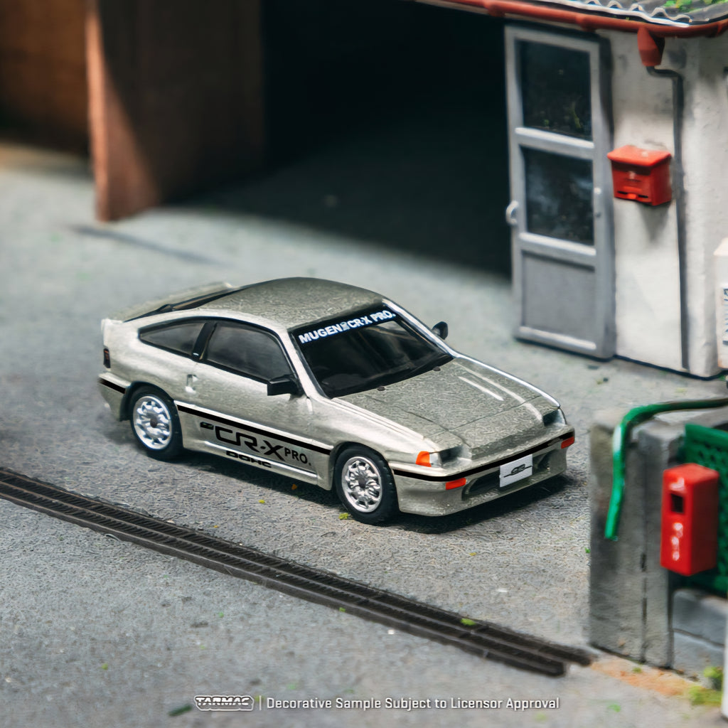 TARMAC WORKS 1/64 HONDA Ballade Sports MUGEN CR-X PRO Silver Model Car with Trading Cards Combo Set