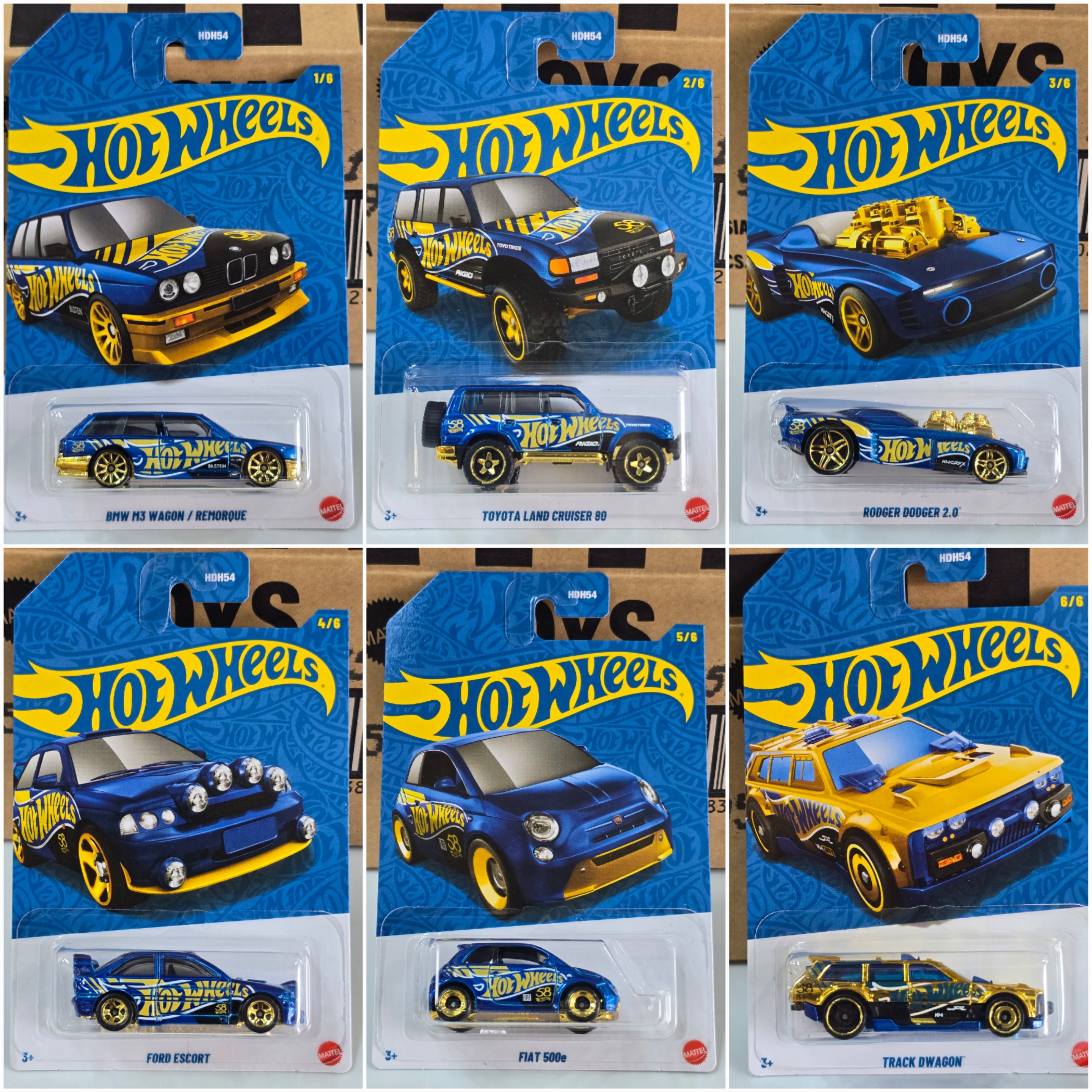 HOT WHEELS 2026 58th ANNIVERSARY BLUE AND GOLD CHROME PEARL COMPLETE SET DASH K
