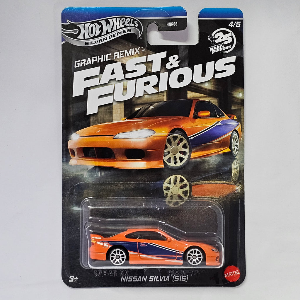 2025 HOT WHEELS NISSAN SILVIA (S15) EXCLUSIVE SILVER SERIES FAST AND FURIOUS GRAPHIC REMIX