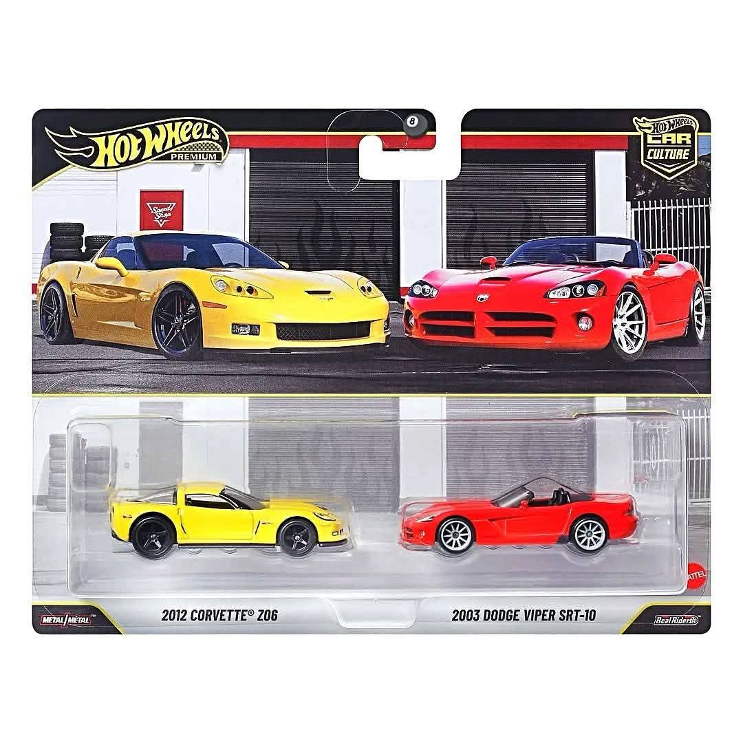HOT WHEELS PREMIUM TWIN PACK 2012 CORVETTE Z06 + 2003 DODGE VIPER SRT-10