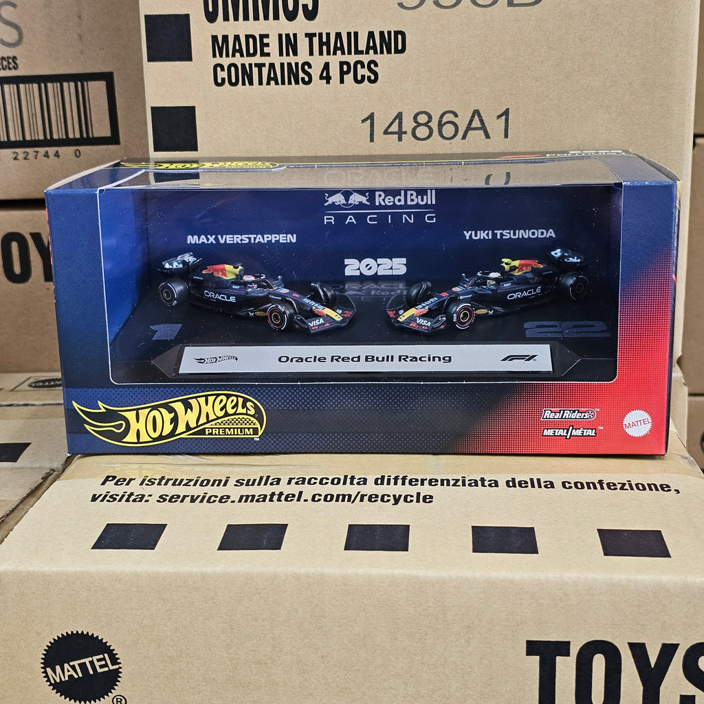 HOT WHEELS PREMIUM REDBULL F1 TEAM TWIN BOX 2025 VERSTAPPEN & TSUNODA