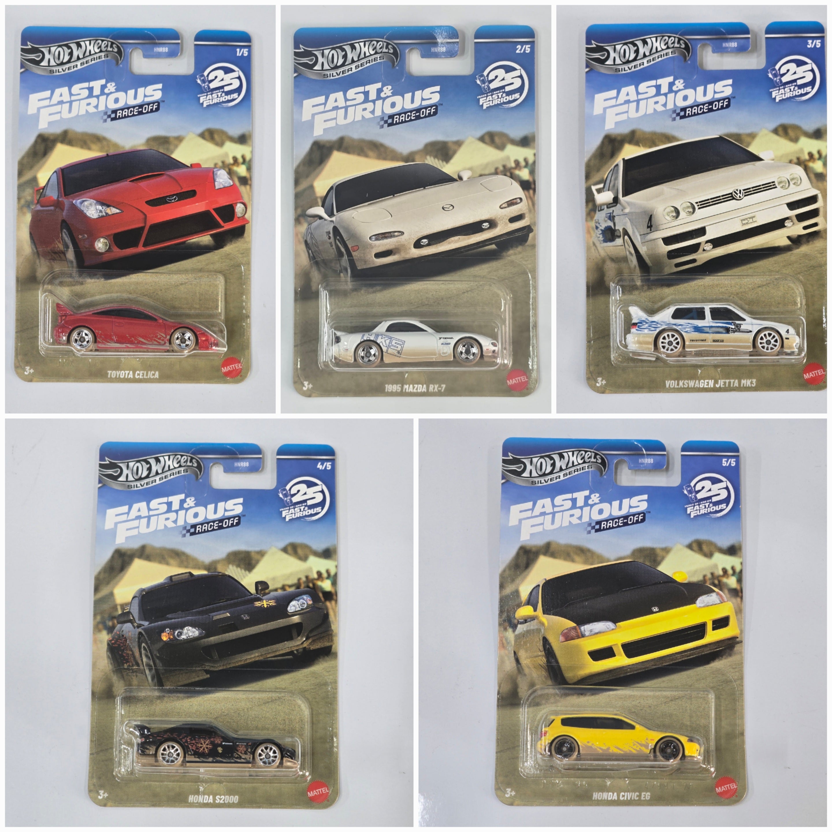 HOT WHEELS EXCLUSIVE SILVER SERIES FAST AND FURIOUS RACE OFF 2026 COMPLETE SET 5PCS