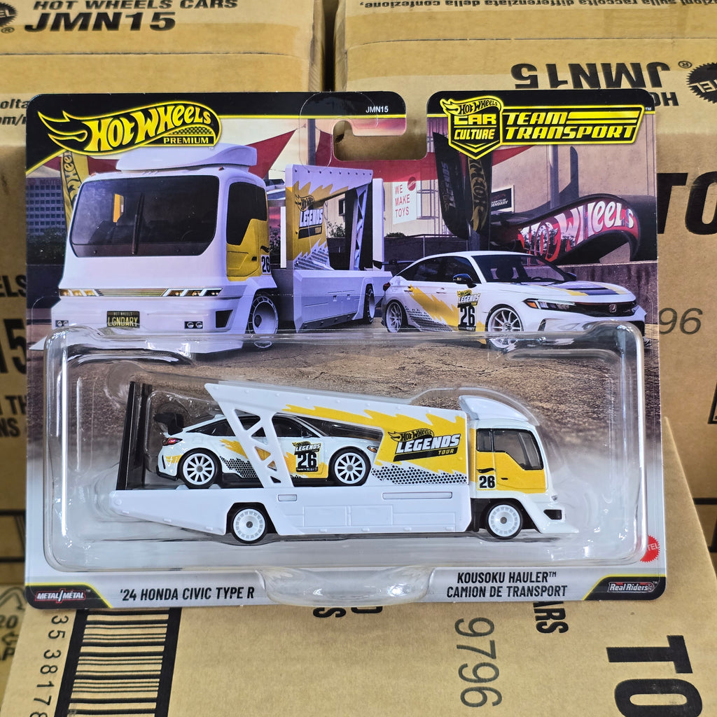 HOT WHEELS PREMIUM TEAM TRANSPORT ’24 HONDA CIVIC TYPE R + KOUSOKU HAULER LEGENDS TOUR