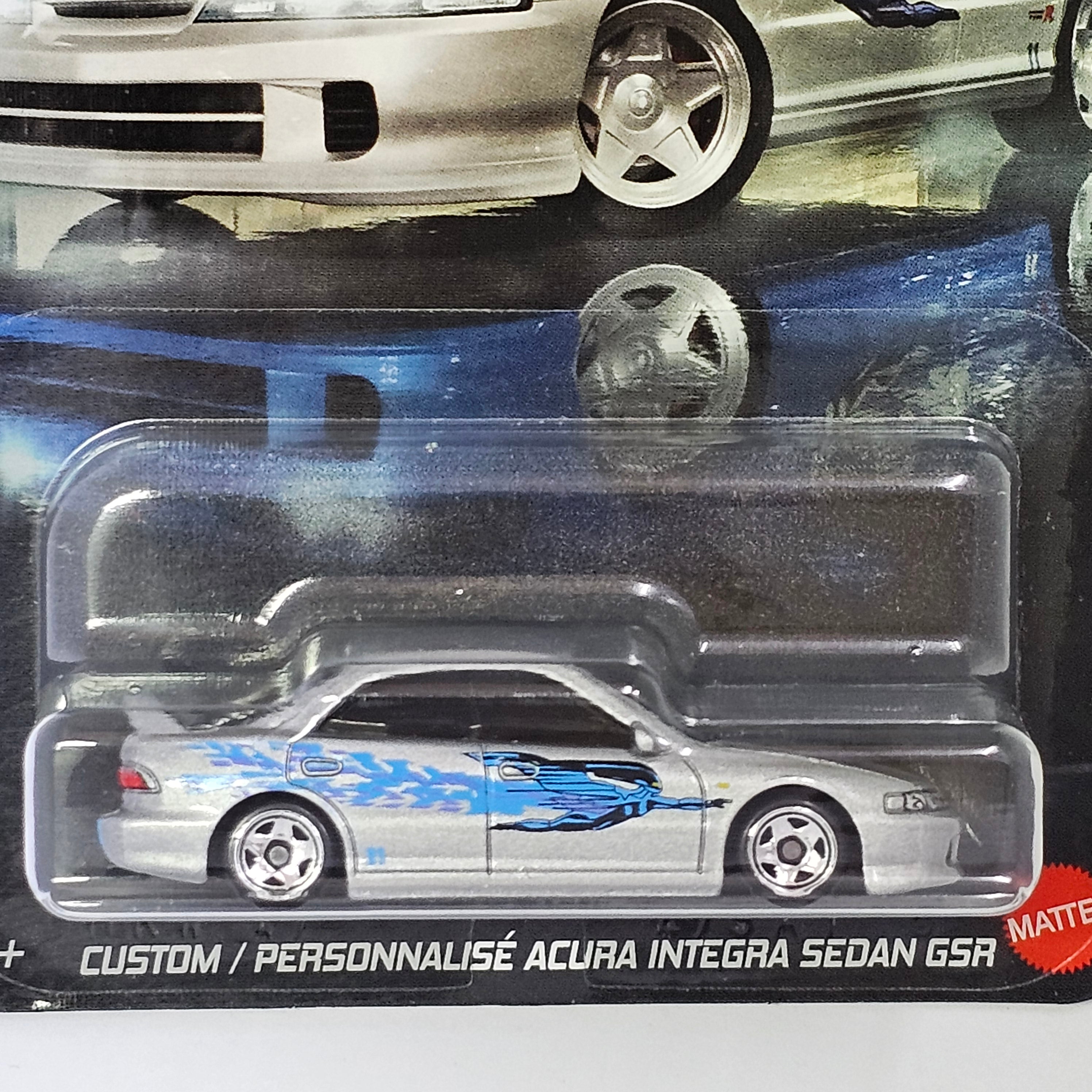 2025 HOT WHEELS CUSTOM/PERSONNALISÉ ACURA INTEGRA SEDAN GSR EXCLUSIVE SILVER SERIES FAST AND FURIOUS GRAPHIC REMIX