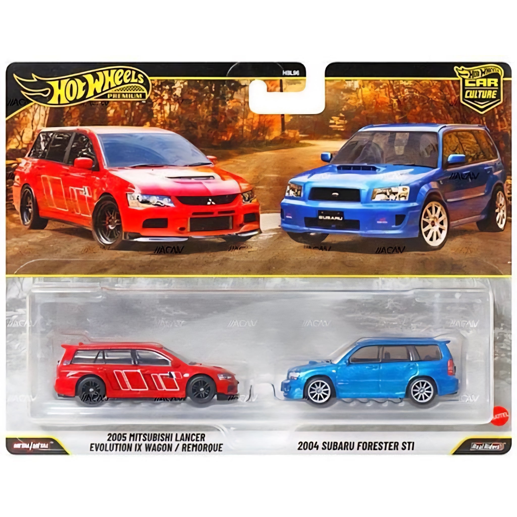 HOT WHEELS PREMIUM TWIN PACK MITSUBISHI LANCER EVOLUTION IX WAGON SUBARU FORESTER STI PORSCHE 935 DODGE CHALLENGER CHARGER