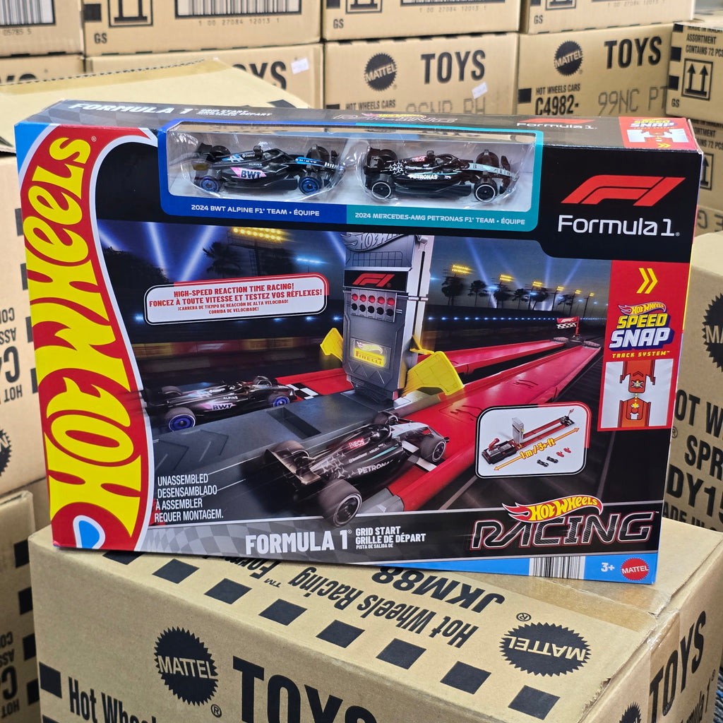 HOT WHEELS RACING FORMULA 1 GRID START TRACK SET WITH 2 F1 CARS