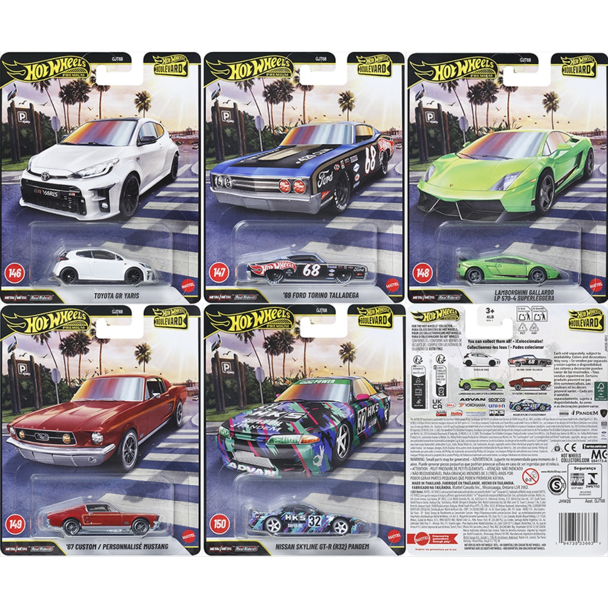 HOT WHEELS PREMIUM BOULEVARD 2026 NISSAN SKLYLINE PANDEM FORD TORINO TOYOTA GR YARIS LAMBORGHINI GALLARDO 67 MUSTANG