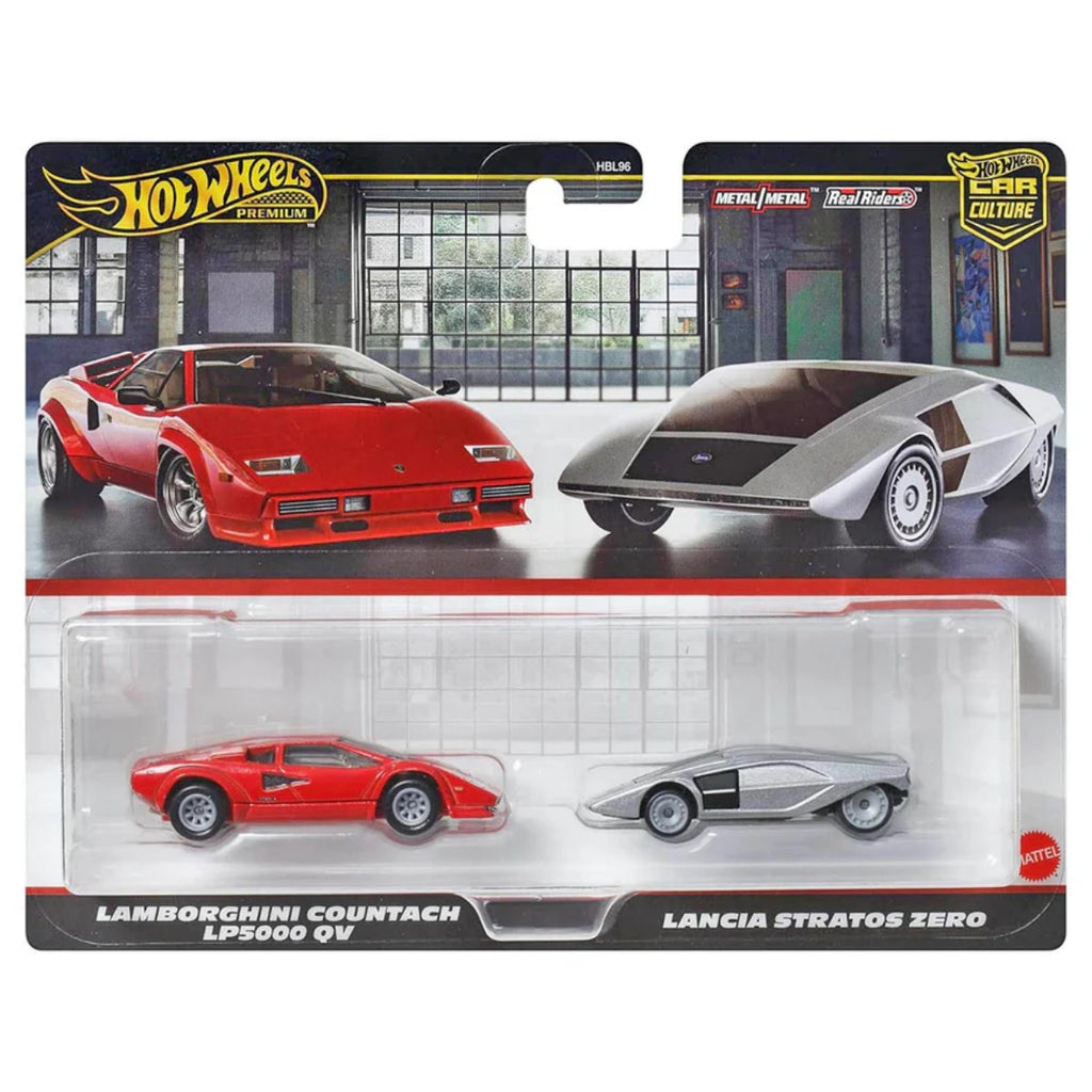 HOT WHEELS PREMIUM TWIN PACK LAMBORGHINI COUNTACH LP5000 QV + LANCIA STRATOS ZERO