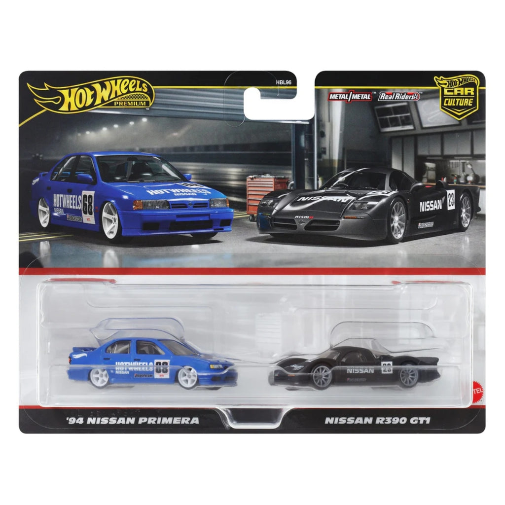 HOT WHEELS PREMIUM TWIN PACK 94 NISSAN PRIMERA + NISSAN R390 GT1